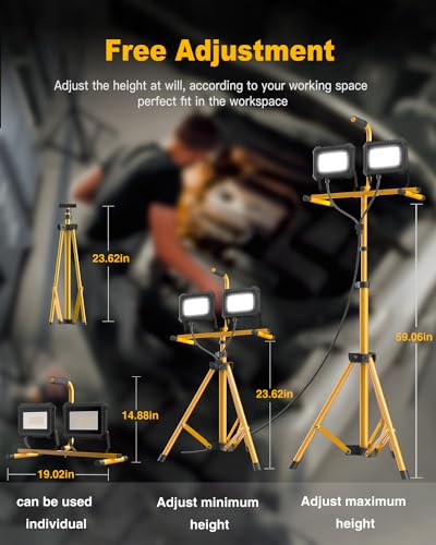 LED Work Light with Stand, 10000 Lumen Work Light with Adjustable and Foldable Tripod Stand, Waterproof with Individual Switch for Construction Job Site Workshop Garage, 2 Pack - size: 80W 2PACK