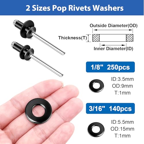 smseace 780Pcs Black Pop Rivets Kit with 304 Stainless Steel Washers, 10-Size SAE Blind Rivet 1/8 3/16 Inch,Metal Blind Rivets for Furniture Automotive Instruments Repair - color: Black Aluminum, size: 780Pcs