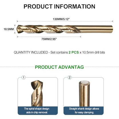 METALLIXITY Drill Bit (10.5mm) M35 5% Cobalt High-Speed Steel 135° 2Pcs - size: 10.5mm