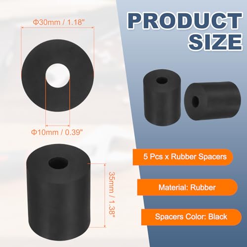uxcell 35Pcs Rubber Spacers, 20mm OD, 10mm ID, 8mm Thick Black Round Anti Vibration Rubber Pads Isolation Bushings Washer for Home Cars Boat(0.79" OD x 0.39" ID x 0.31" Thick) - size: 30mm OD x 10mm ID x 35mm Thick