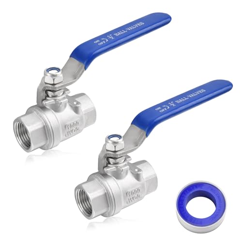 2 Pack Ball Valves 304 Stainless Steel 1/2 Inch NPT Female to Female Thread Full Port Ball Valve Pipe Connector with Lever Handle, Heavy Duty Shut Off Valve for Water, Oil, and Gas, 1000WOG - style: 1/2" Female x Female NPT-Long Handle