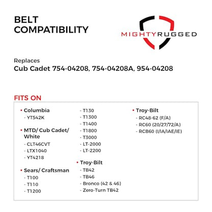 954-04208A Upper Drive Belt Replacement for Cub Cadet, Length 41", Heavy-Duty Aramid Cord Belt Replaces 954-04208, 754-04208 for Craftsman Troy Bilt LTX 1040 YT4219 T100 T3000 LT2200 TB42 TB46 Bronco - size: 41" x 5/8"