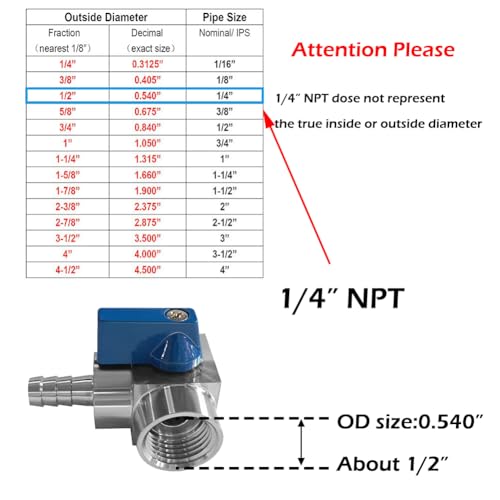 Beduan 304SS 3/8 Barb x 1/4 NPT Female 90 Degree Elbow Ball Valve Shut Off - size: 3/8"Barb to 1/4 NPT Female