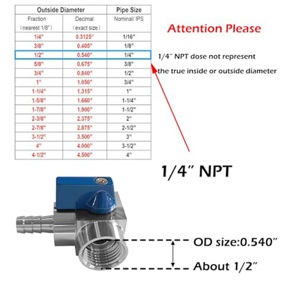 Beduan 304SS 3/8 Barb x 1/4 NPT Female 90 Degree Elbow Ball Valve Shut Off - size: 3/8"Barb to 1/4 NPT Female