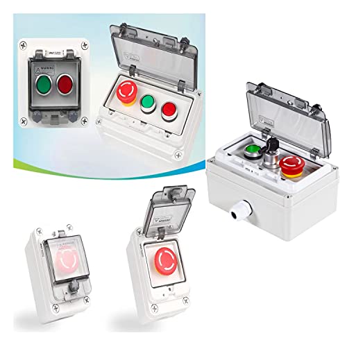 E-Stop Key Switch & Green Start Button IP67 Control Station w/Guard - color: Green button/lock button/emergency stop button