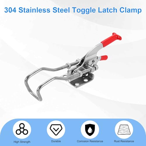 HARFINGTON 2pcs 431 Toggle Latch Clamp M6 x 50mm 772lbs Holding Capacity Adjustable Quick Release Pull Latches 304 Stainless Steel Hasp Clamps for Smoker Lid Jig Tool Box Case Doors