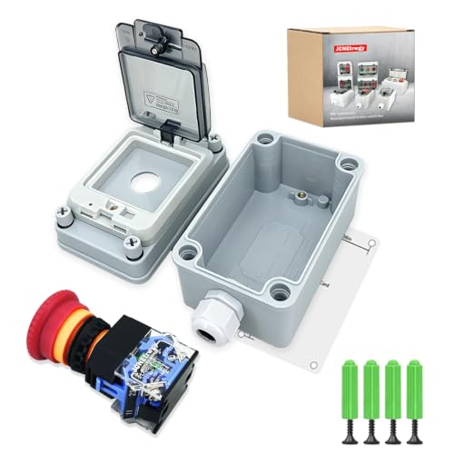 Waterproof Emergency Stop Switch with Box, 500V 10A Red Mushroom E-Stop Push Button, Outdoor Weatherproof Stop Box with Transparent Cover, 22mm 1NO 1NC Anti-Misoperation Quick Stop Switch - color: Red emergency stop button switch box