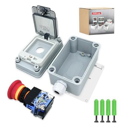 Waterproof Emergency Stop Switch with Box, 500V 10A Red Mushroom E-Stop Push Button, Outdoor Weatherproof Stop Box with Transparent Cover, 22mm 1NO 1NC Anti-Misoperation Quick Stop Switch - color: Red emergency stop button switch box
