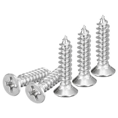 DTGN 100Pcs M4x20mm Flat Head Wood Screws, 304 Stainless Steel Phillips Self Tapping Screws - Good for Woodworking, Furniture - Silver - size: M4x20mm