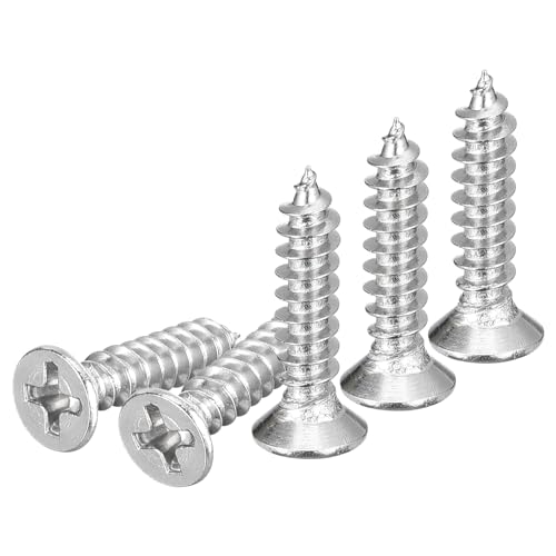 DTGN 100Pcs M4x20mm Flat Head Wood Screws, 304 Stainless Steel Phillips Self Tapping Screws - Good for Woodworking, Furniture - Silver - size: M4x20mm