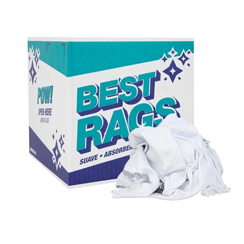 Arkwright T-Shirt Rags Bulk, 5 lb Box, Cotton Cleaning Towels, Low Lint Knit Wiping Cloths for Paint, Stain, Grease, Shop and Auto Use, Absorbent Machine Washable, White - size: 5 lb Box