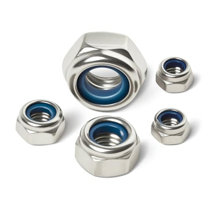 (50 Pack) 1/4"-20 Nylon Insert Locknuts, 304 Stainless Steel 18-8 Nylock Nuts, Coarse Thread, Hex Drive, Bright Finish, for Furniture, Tools, Handle, Repairing Jobs - size: 1/4"-20