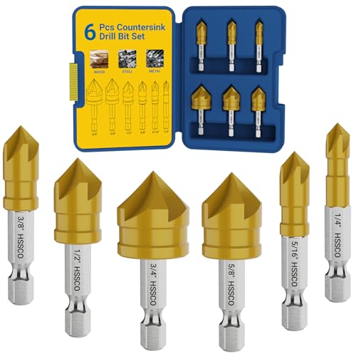 6 Pieces Countersink Drill Bit Set, M35 Cobalt HSS Countersink Drill Bits