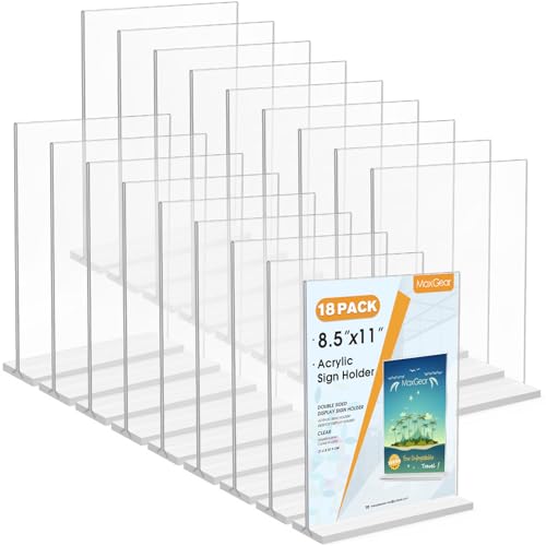 MaxGear Acrylic Sign Holder 8.5" x 11" Double Sided Display Stand, 18 Pack - size: Slot-18pack