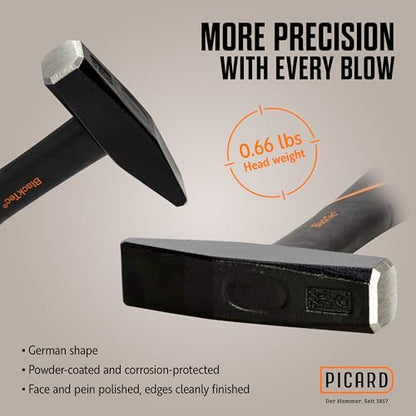 Picard Riveting Hammer BlackTec 300g - German Pattern, Cross Peen, Alloy Steel Head, Black Powder Coated, Low Vibration, Fiberglass Core Handle, Rubber Grip, 0032700-0300 - size: 300g