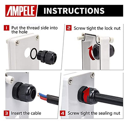 Cable Gland 50 Pack Waterproof Adjustable 3-16mm PG7 PG9 PG11 PG13.5 PG16 PG19 Nylon Cable Glands Joints with Gaskets