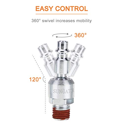 SUNGATOR 6-Pack 1/4 Inch Swivel Air Tool Fittings, 360° Rotatable MNPT Plug