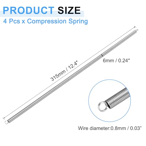 uxcell 4pcs Extension Springs 0.8x6x300mm/0.03x0.24x11.81in Extended Spring - size: 0.8x6x300mm/0.03x0.24x11.81in