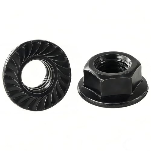 M16x2mm Metric Serrated Hex Flange Nuts, Grade 10.9 Alloy Steel, Heat Treated, Black Oxide Finish, 4PCS - color: Black, size: Black M16x 2mm