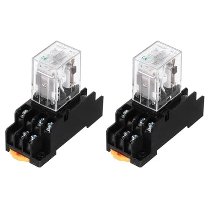 MECCANIXITY 2Pcs DC 24V Electromagnetic Power Relay, 11-Pin 5A Power Coil Relay with LED Indicator and Socket Base DPDT 3NO 3NC - MY3NJ for Industrial, Home Appliances and DIN Rail System - style: 3NO-3NC DC24V