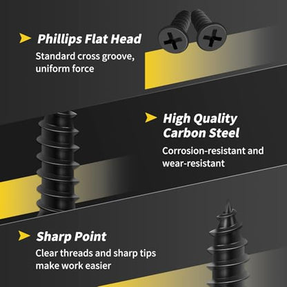 Wood Screws 5/8 Inch, 100PCS, FIXLINK #6 x 5/8" Flat Head Black Screws - size: #6 x 5/8"