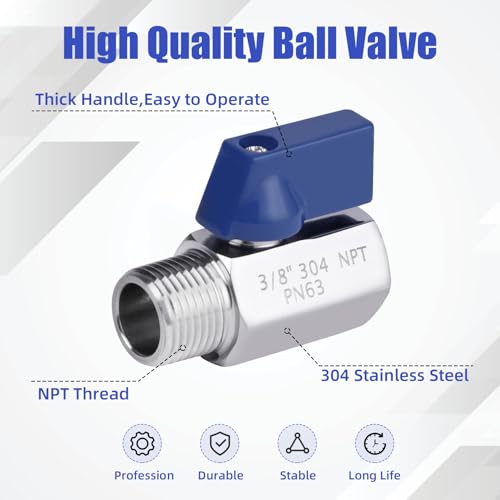 YADIAN 5 Pack 3/8'' Mini Ball Valve 304 Stainless Steel Shut Off Valves - size: 3/8''