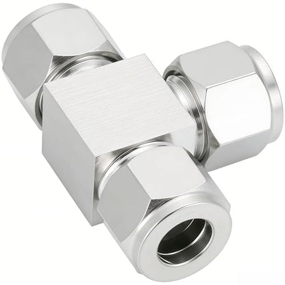 304 Stainless Steel Compression Tee Tube Fitting 1/8" OD x 1/8" OD x 1/8" OD, 3 Ways Adapter, 2pcs - size: 1/8" OD