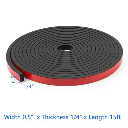 Adhesive Neoprene Rubber Strips Rolls 1/2" Wide x 1/4" Thick x 15ft Long - size: 0.5" W X 180" L, style: 1/4" Thick Adhesive
