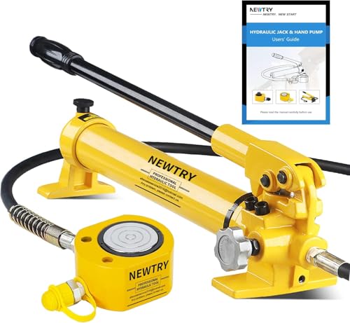 NEWTRY 100 ton Hydraulic Ram Jack + CP-700 Hydraulic Hand Pump Low Profile Porta Power Kit Single Section Mini Jack 0.78’’ Stroke Industrial Hydraulic Cylinder - size: 100T Hydraulic Jack + cp-700 pump
