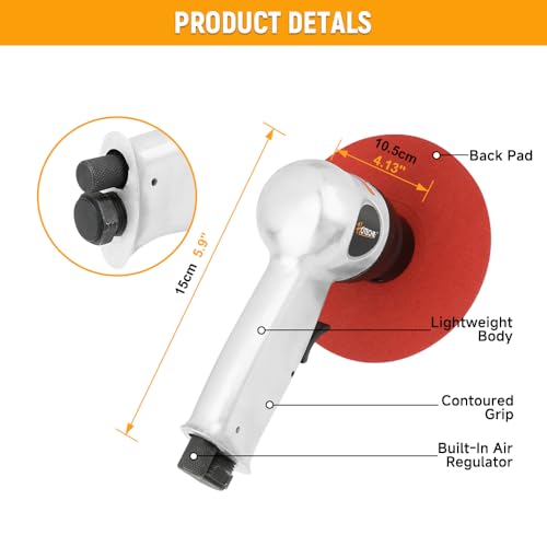 Hoteche 4" to 6" Orbital Air Sander, High Speed Pneumatic Sander, 90° Angle Air Powered Buffer with 4", 5", 6" Sanding Discs and Universal 1/4" Air Inlet for Auto Body & Woodwork