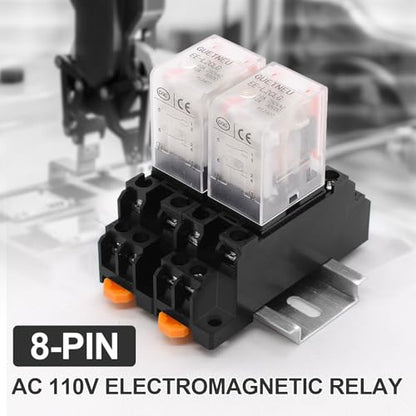 2 Pcs Electromagnetic Power Relays, Red Indicator Light - size: 8-Pin 110 VAC