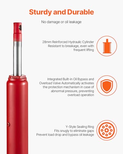 VEVOR 4 Ton Hydraulic Long Ram Jack, Cherry Picker Ram with Single Piston Pump, Manual Engine Hoist Cylinder with Handle and Flat Base, for Garage & Engine Lifting, Red - color: Red