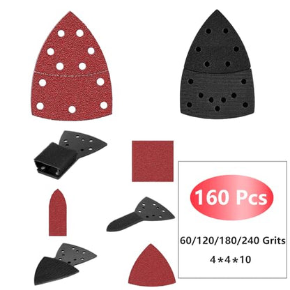 FOWOK 160pcs Sandpaper for Skil Detail Sander, 60-240Grit Sanding Sheets - size: Standard Sandpaper without Pads