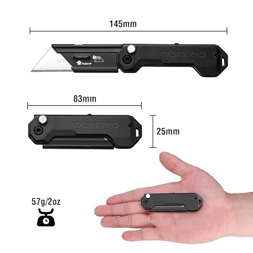 WORKPRO EDC Folding Utility Knife, Mini Box Cutter with Quick Open Axis Lock, Quick Change Blade Razor Knife, Foldable Small Pocket Knife with Belt Clip - color: Black-g10