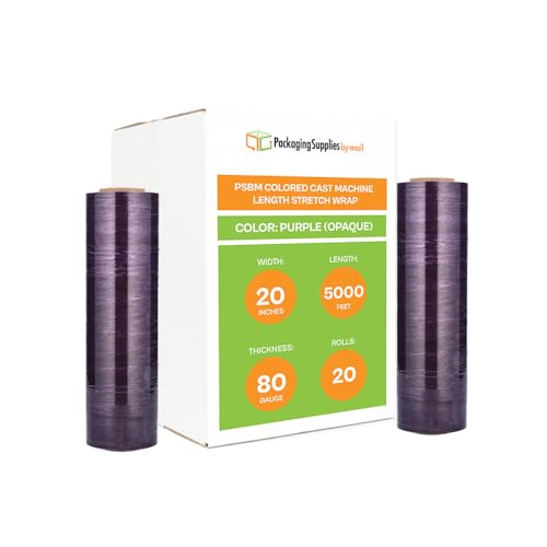 PSBM 20 Rolls 20 Inch x 5000 Feet 80 Gauge Purple Machine Stretch Film/Wrap, Heavy Duty Industrial Strength Shrink Plastic Wrap for Moving, Packing, Shipping, Pallet Wrapping & Storage - color: Purple, size: 20 Rolls