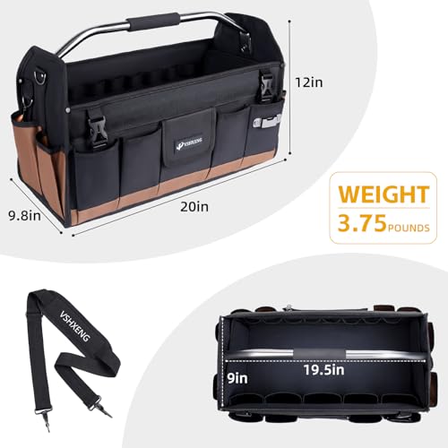 20 Inch Tool Bag, Foldable 19 Pockets Tool Tote Bags with Tool Organizer with Adjustable Shoulder Strap, Easy Carry and Easy Tool Access Open Top Tool Bag - size: 20IN