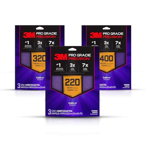 3M Pro Grade Precision Faster Sanding Sheets, NO-Slip Grip Backing, Assorted Grits 220/320/400, 9" x 11", 3 Sheets Each, 9 Total - style: Assorted Grits 220/320/400, 3 Sheets Each, 9" x 11"