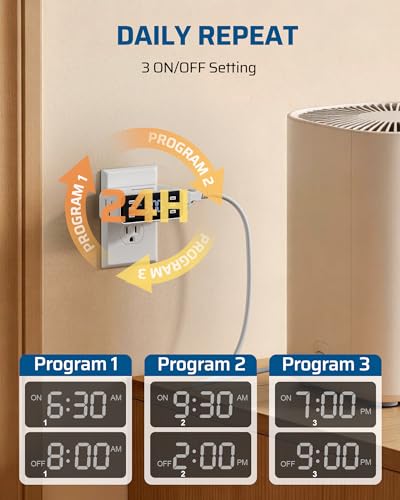 DEWENWILS Indoor 24 Hour Programmable Digital Timer Outlet,2 Outlets,2 Pack