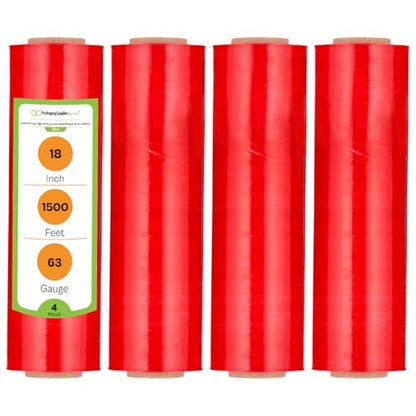PSBM Dark Red Plastic Stretch Film/Wrap 18 Inch x 1500 Ft 63 GA 4 Rolls - color: Red, size: 18 Inch