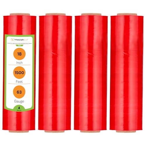 PSBM Dark Red Plastic Stretch Film/Wrap 18 Inch x 1500 Ft 63 GA 4 Rolls - color: Red, size: 18 Inch
