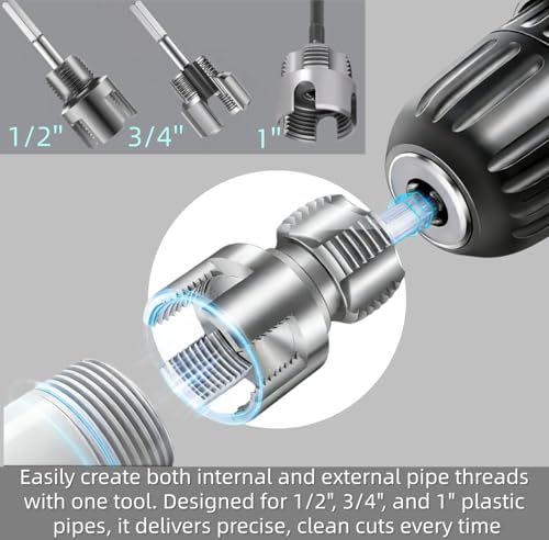 3Pcs PVC Pipe Threader Kit, for 1/2", 3/4", 1" Sizes PVC Pipes