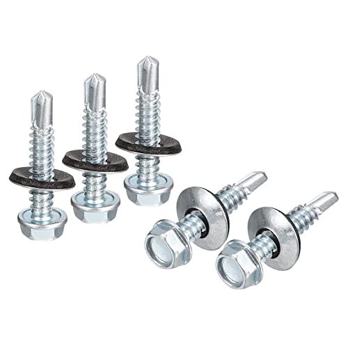 uxcell #14 x 1-1/4" Self Drilling Screws with Rubber Washer, 100pcs Zinc Plated Steel Roofing Screws Hex Head Self Tapping Screws with EPDM Washer for Metal to Metal - size: #14 x 1-1/4"