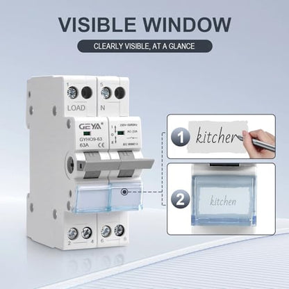 GEYA Manual Transfer Switch Dual Power Manual Conversion Isolation Switch with Indicator DIN Rail Mount(2P-63A-230V) - style: 2P-63A-230V