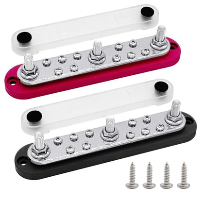 Ampper 3 x M8 Posts Power Distribution Block BusBar 10 M4 Screws, 7" R & B - color: Red & Black, size: 3M8+10M4
