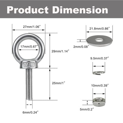 M6 Stainless Steel Lifting Eye Bolt with Nuts 4 Pack (M8 M10 x 1 2 4 inch Available), Metric M6 x 25mm (1/4" x 1 in) Ring Shoulder Eye Bolt for Swing, Threaded Eyebolt kit for Tie Down Outdoor - size: M6x25mm (1/4"x1")