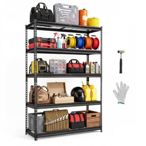 VEVOR Storage Shelves, 5-Tier 2500 lbs Garage Shelving 48 x 18 x 71.4 in - color: Black, size: 18" D x 48" W x 71.4" H