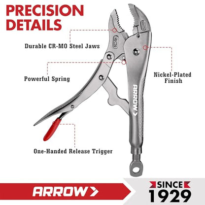 ARROW 3PCS Locking Pliers Set with Long Nose and Curved Jaw - size: 6.5&7&10inch