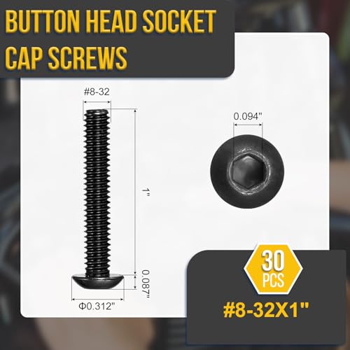 DTGN #8-32x1 Button Head Socket Cap Screw 30Pcs 304 SS Black Oxide - color: Black, size: #8-32x1"