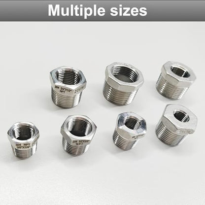 2 Pcs Reducer Hex Bushing, 304 Stainless Steel 1" Male NPT to 3/4" Female NPT（ 1"MNPT - 3/4"FNPT） Pipe Fitting Hex Bushing, Heavy Duty Pipe Fitting Reducer Adapter - size: 1" - 3/4"