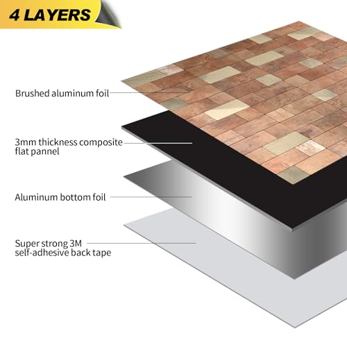 Yipscazo Peel and Stick Backsplash Tile, Stick on Stainless Steel Backsplash Metal Tiles for Kitchen Walls in Copper (12''x12'',10 Sheets) - color: Copper